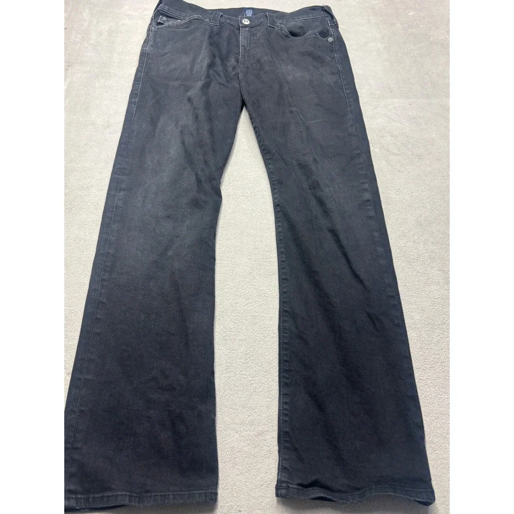 True Religion Ricky Relaxed Straight Jeans Mens 36 Faded Black Denim Pants